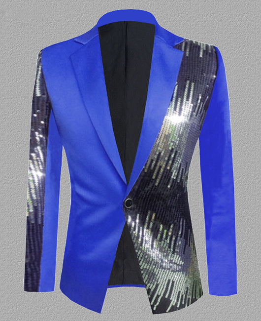 Glamorous Plain Spliced Sequin Lapel Collar Blazer