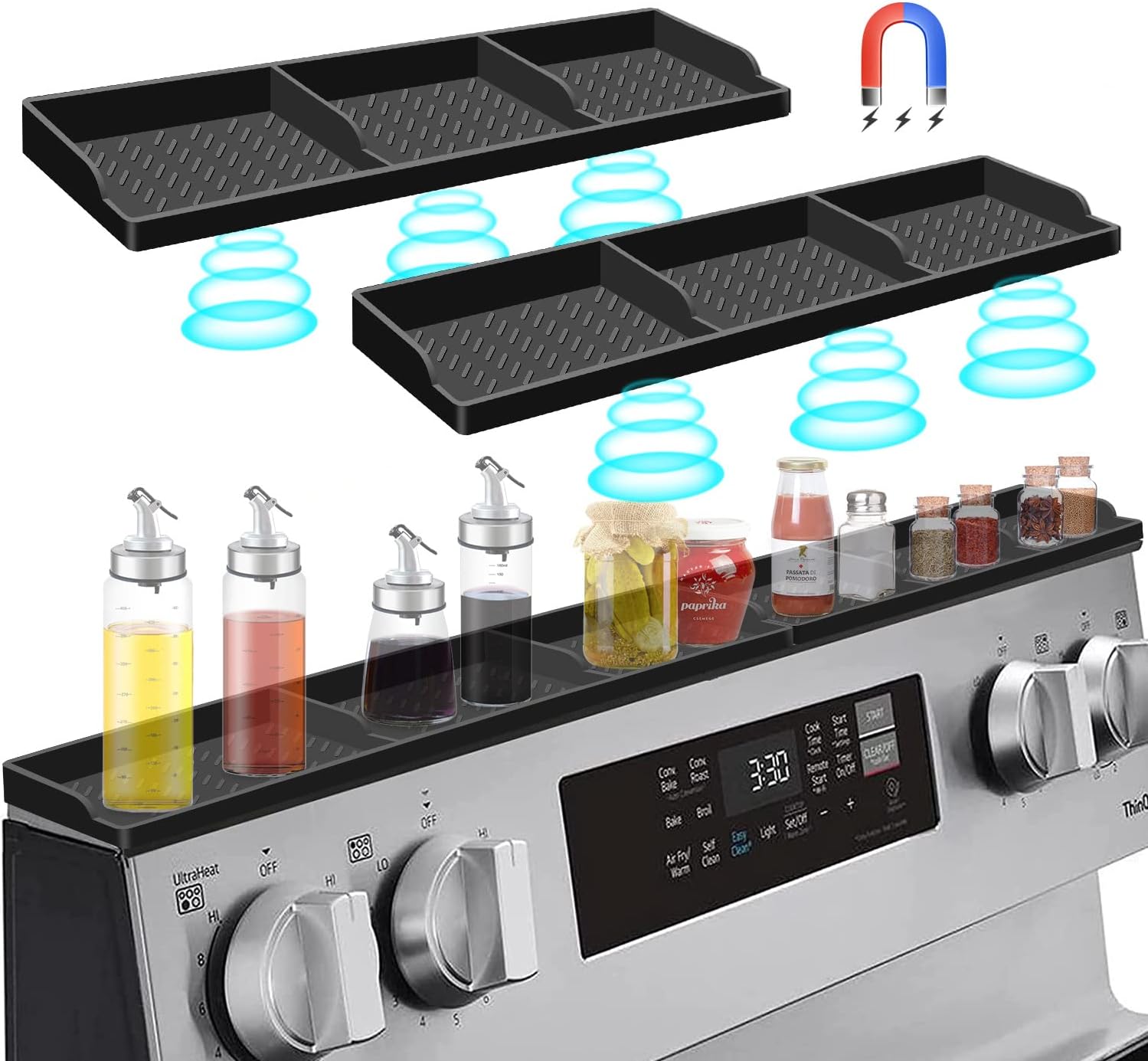 Stove Top for Shelf Silicone,30 Inch Magnetic Over the Stove Spice Rack of Shelf,Kitchen Shelf for Stove Organizer Magnet Above Stovetop Flat Back of Stove Storage Suctioned Shelf for The Stove-Red