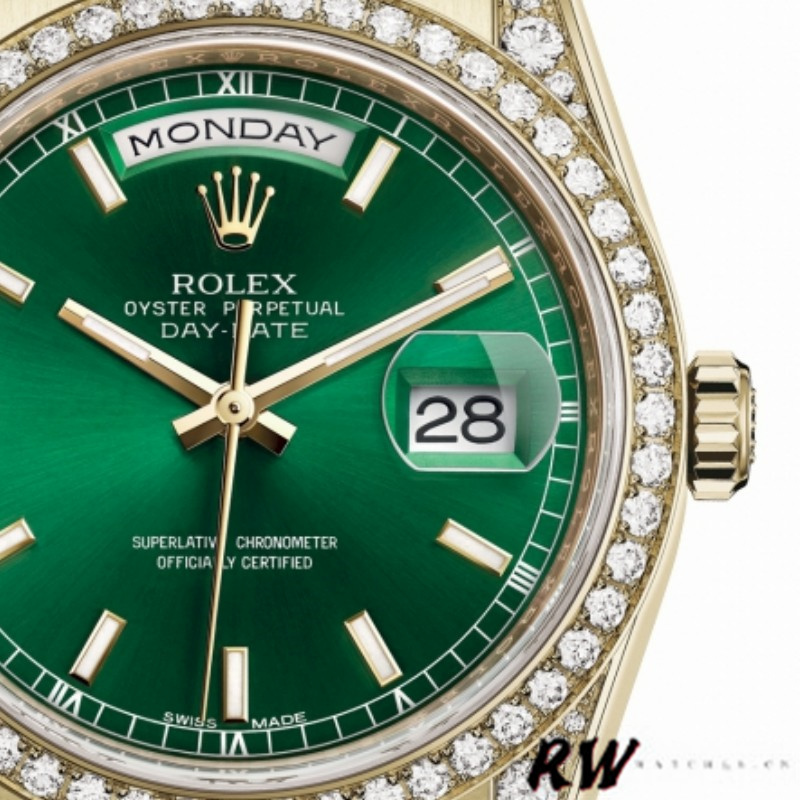 Rolex Day-Date 118388 Diamond Dezel Green Index Dial 36MM Unisex Replica Watch