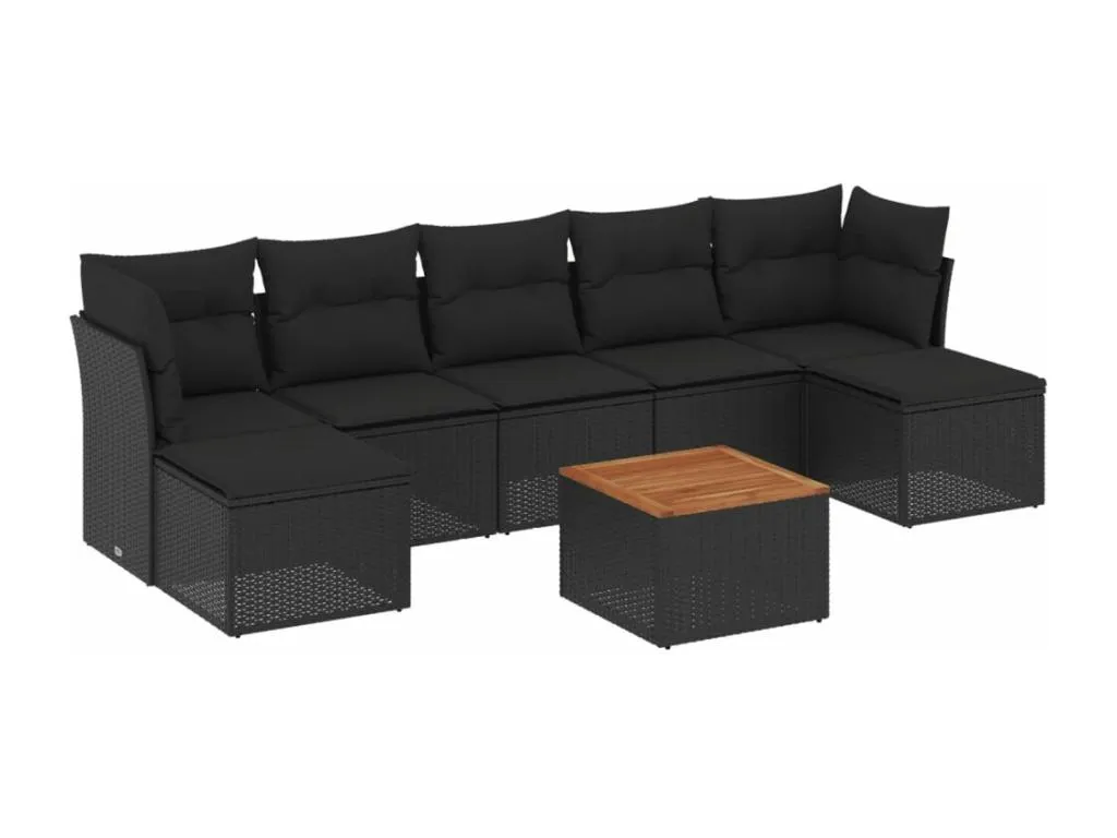 Set de sofás de jardín 8 piezas y cojines ratán sintético negro 61256AYSL