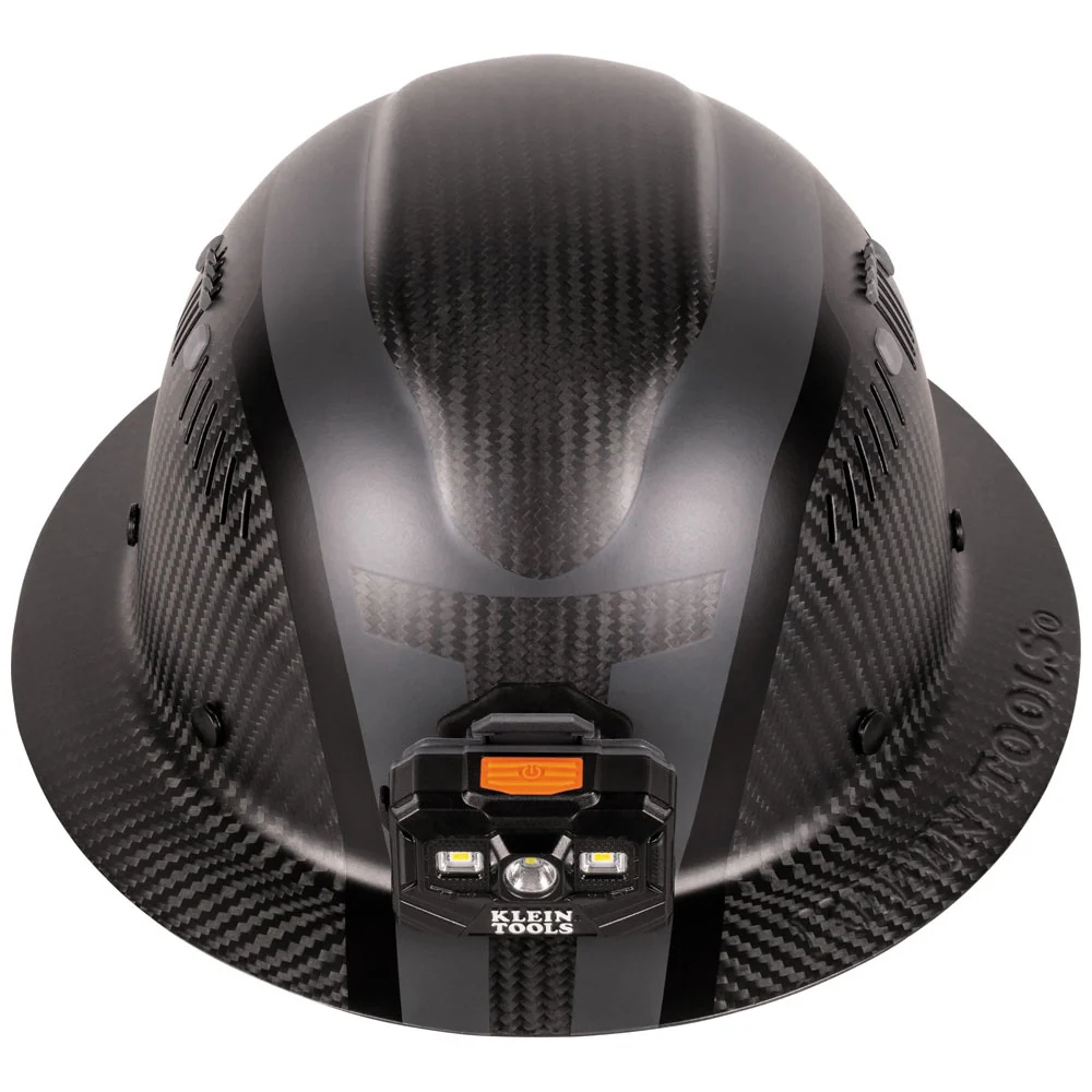 Klein Carbon Fiber Full Brim Hard Hat with Headlamp, Spartan Vented #60514 - KTF Painting Interior Exterior