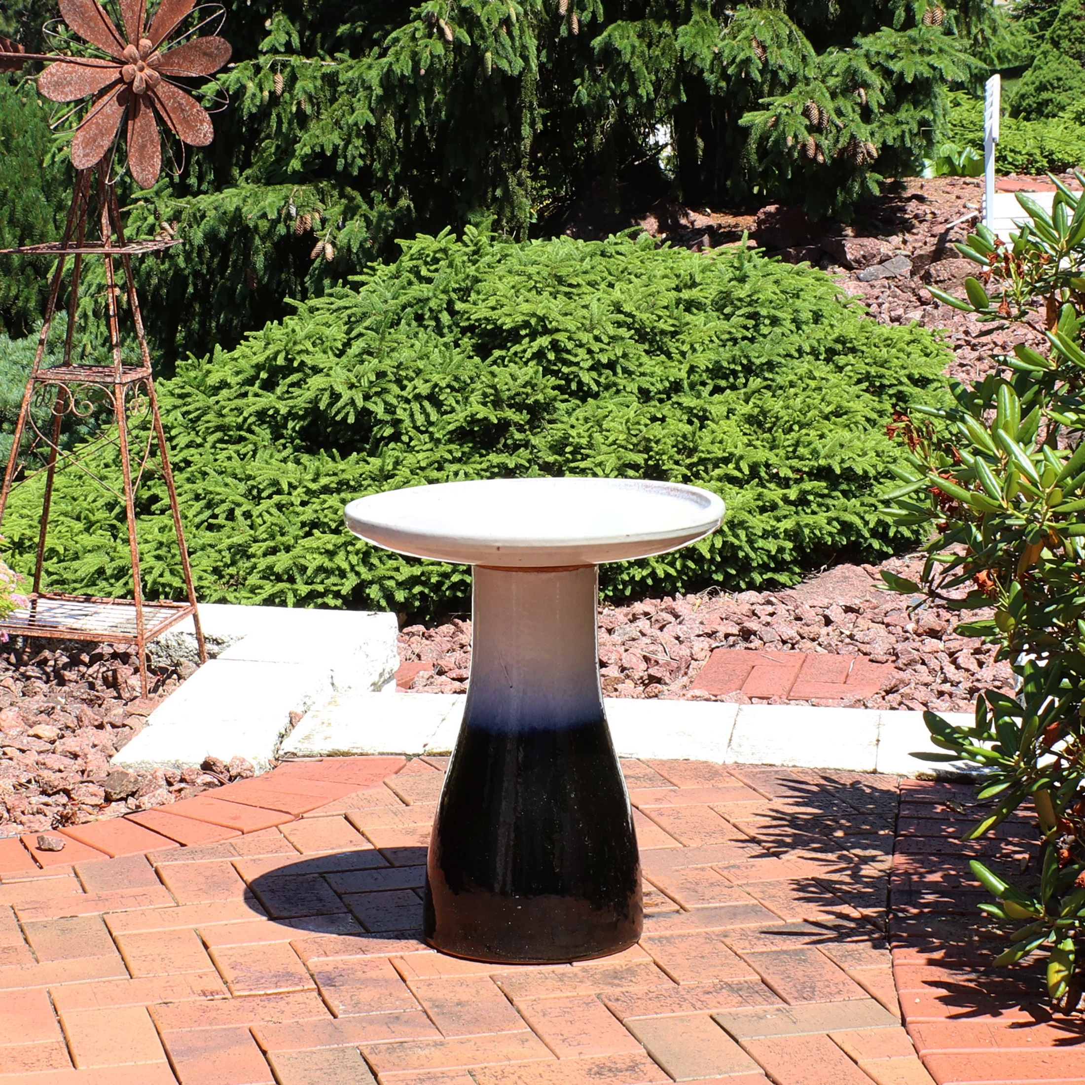 Sunnydaze Freestanding Ceramic Outdoor Bird Bath, Glazed, UV-Resistant Galaxy Blue Finish - Image 48