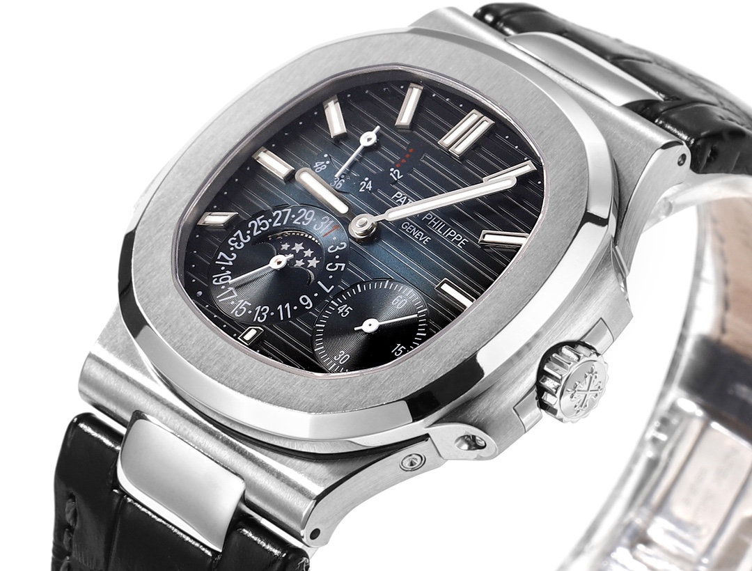 Patek Philippe Nautilus Moon Phases Rose & White Gold Slate Blue Sunburst 5712GR 001