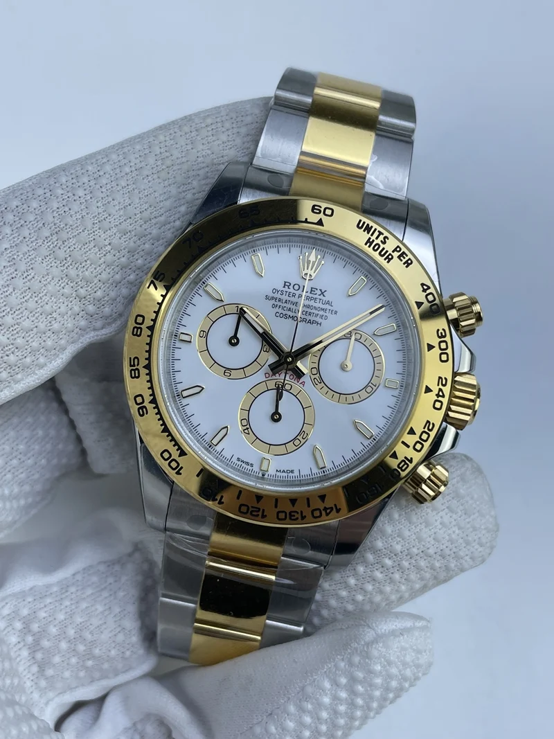 Replica Rolex Cosmograph Daytona Two-Tone Yellow Gold White Dial 40mm