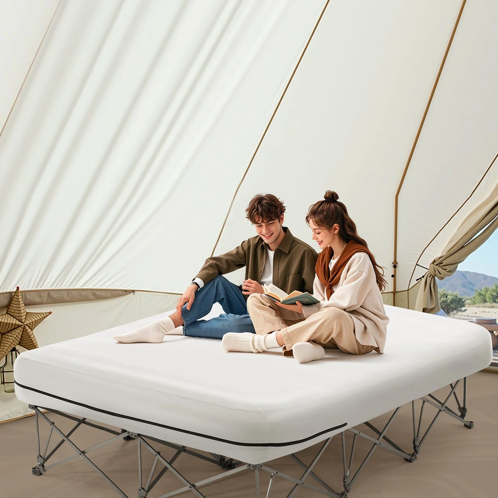 Queen Air Mattress with Frame & Built-in Pump – 2-Person Blow Up Camping Mattress Supports 600lbs – Elevated Inflatable Bed for Guests, Travel & Home Use – Quick Inflation/Deflation - Image 7