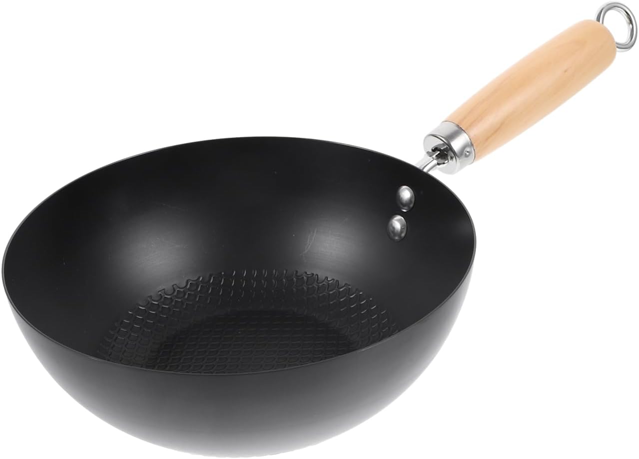 PRETYZOOM Small Iron Pot 14.5 Inch Flat Bottom Japanese Mini Wok Pan Cast Iron Frying Pan for Home Cooking and Outdoor Use
