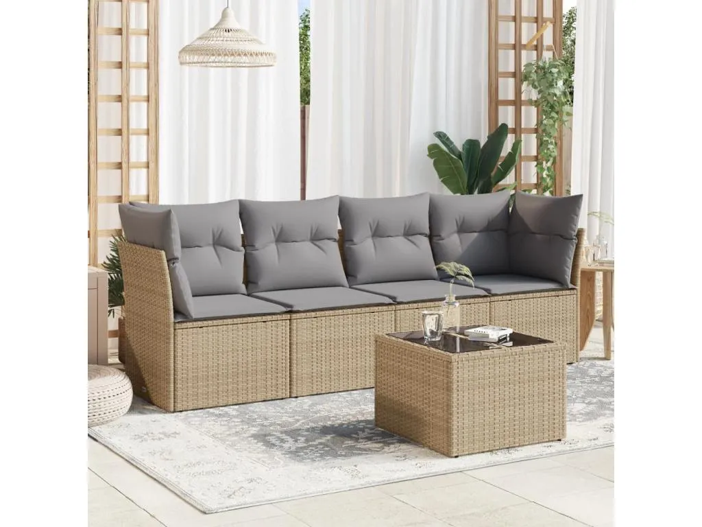 Juego de sofás jardín con cojines 5 pzas ratán sintético beige BNIL39642