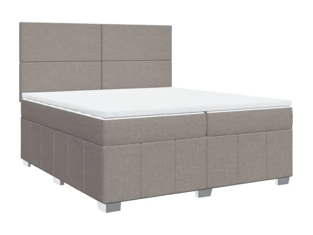 Cama box spring con colchón tela gris taupe 200x200 cm wbs3521999