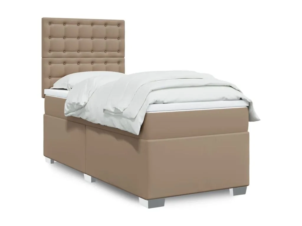 Cama box spring con colchón cuero sintético capuchino 90x200 cm cbw3522289