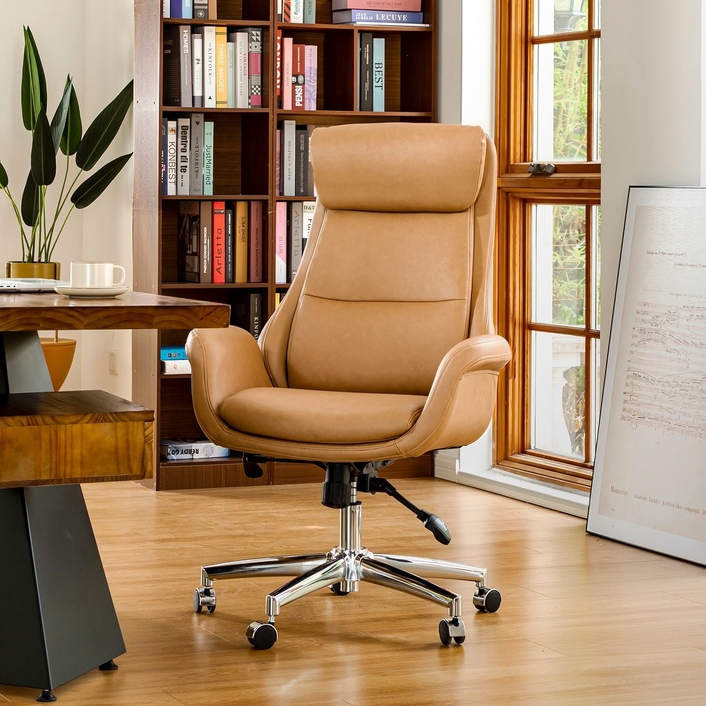 WAYFAIR Glitzhome 48-Inch Mid-Century Adjustable Swivel Faux Leather Office Chair