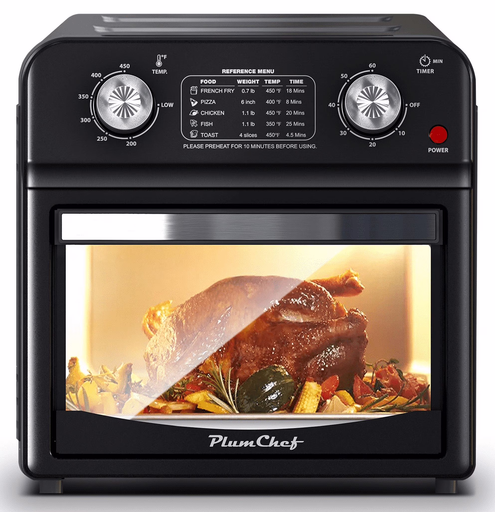 Plum Chef 13 Quart Air Fryer, Large Air Fryer Oven Toaster Combo w/ 60 Minute Timer , Convection Oven Countertop, Accessories, UL Certified, Nonstick, Accessories Included, 1500W, Sliver
