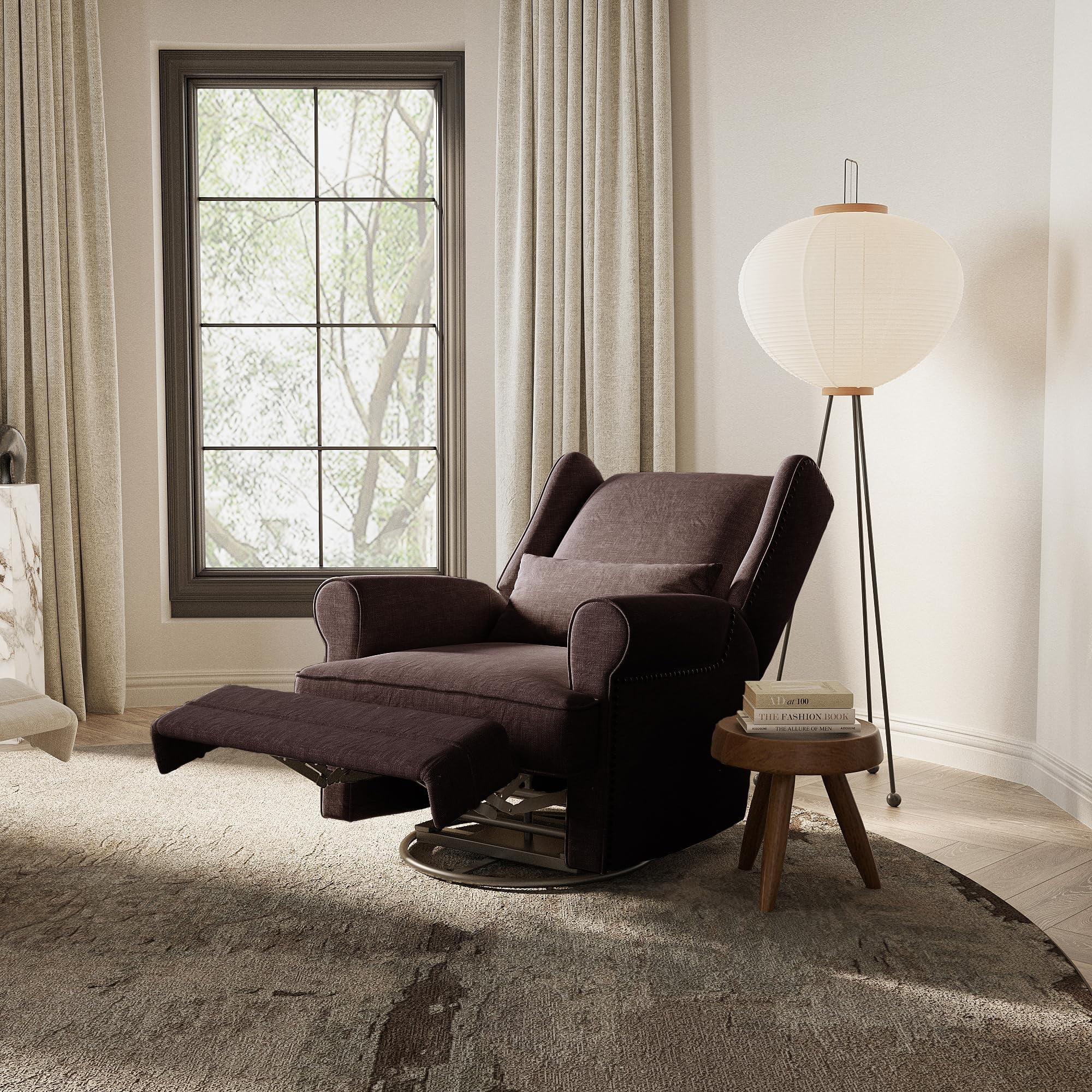 Royalcraft Swivel Nursery Glider Recliner, Comfy Upholstered Glider Chair with Lumbar Pillow and Footrest, Beige - Image 35