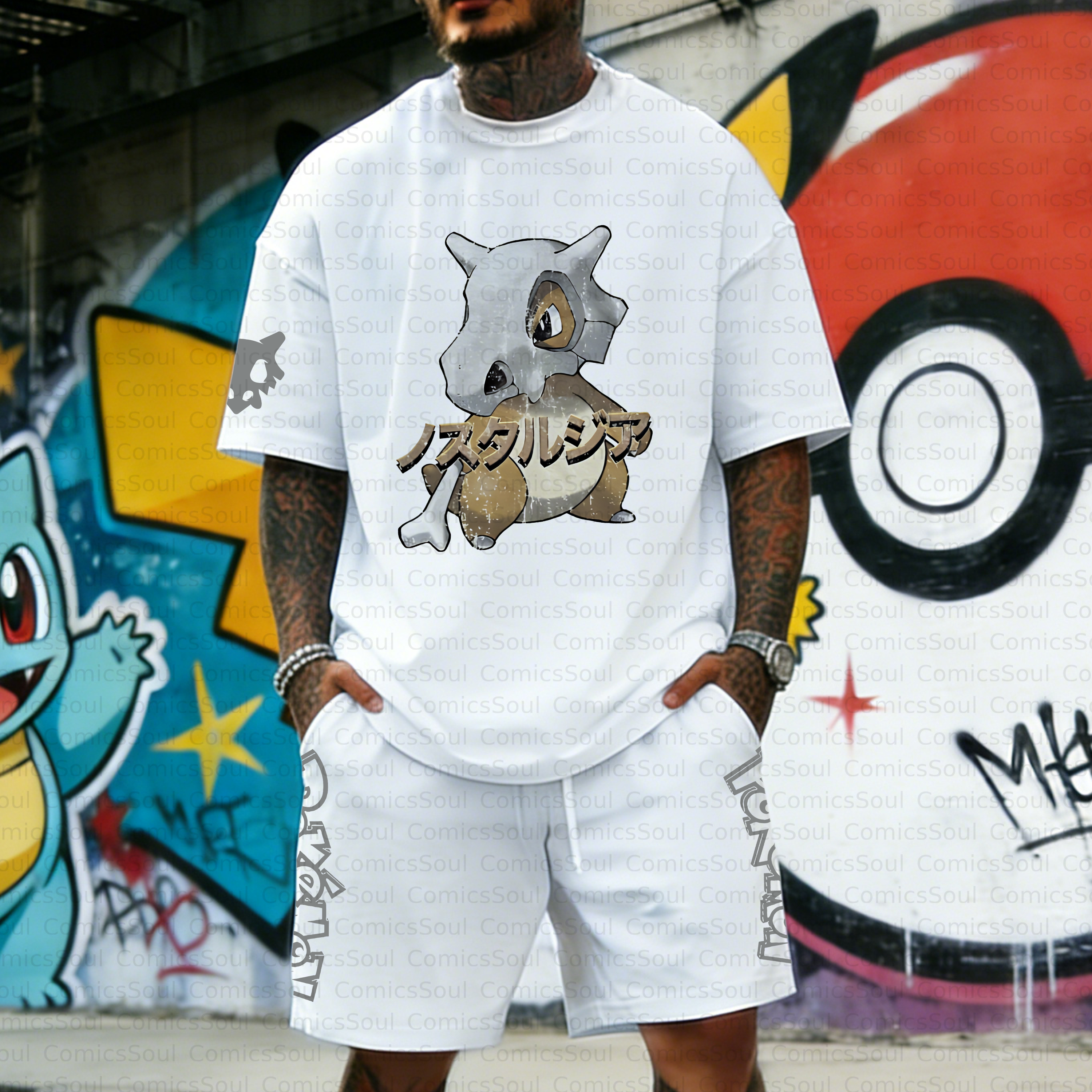 Unisex Anime Inspired Vintage T-shirt& Shorts 2 Pieces Set