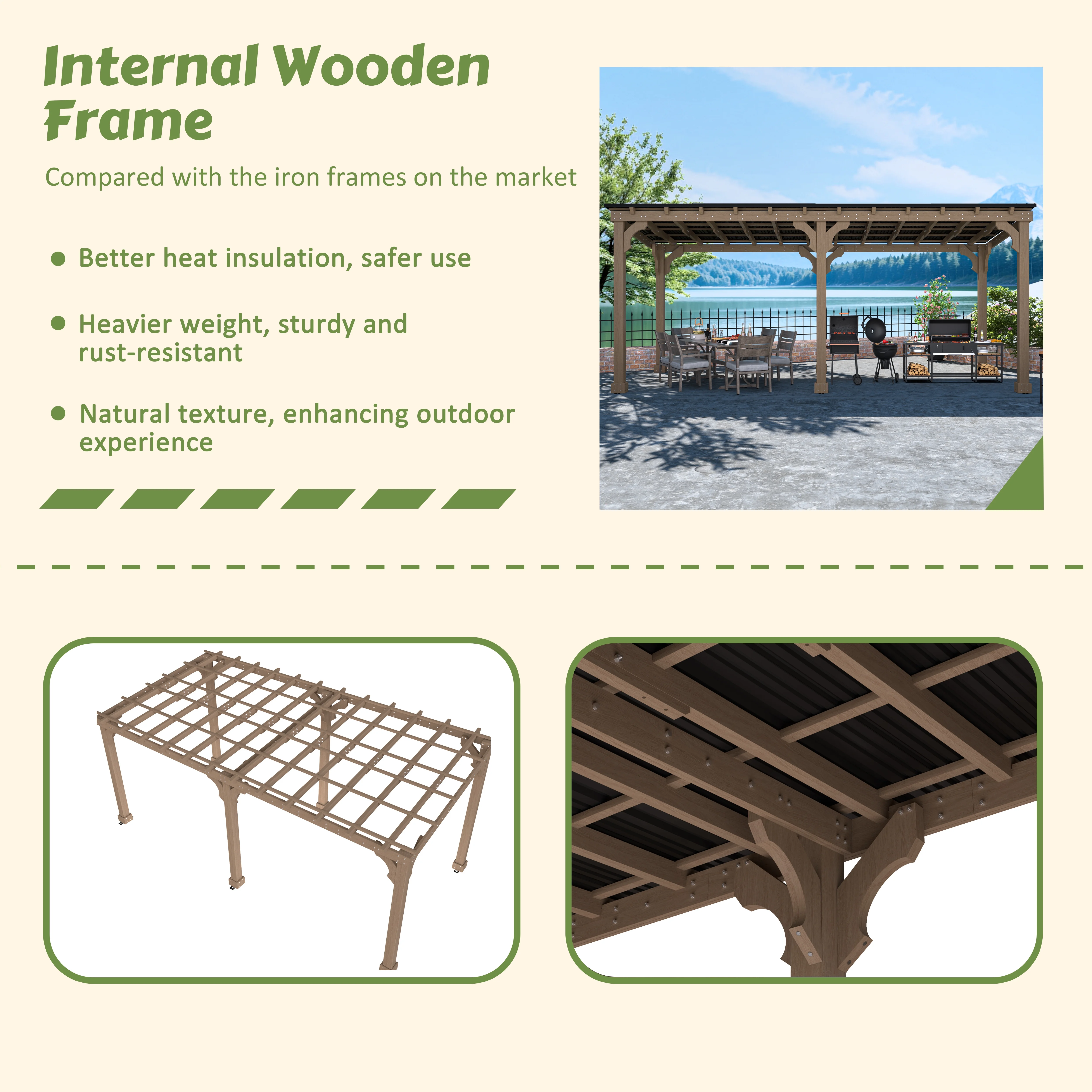 VEIKOUS 8' x 5' Outdoor Hardtop Gazebo, BBQ Grill Gazebo w/ Workstation Shelves for Lawn, Garden, Deck - Image 58