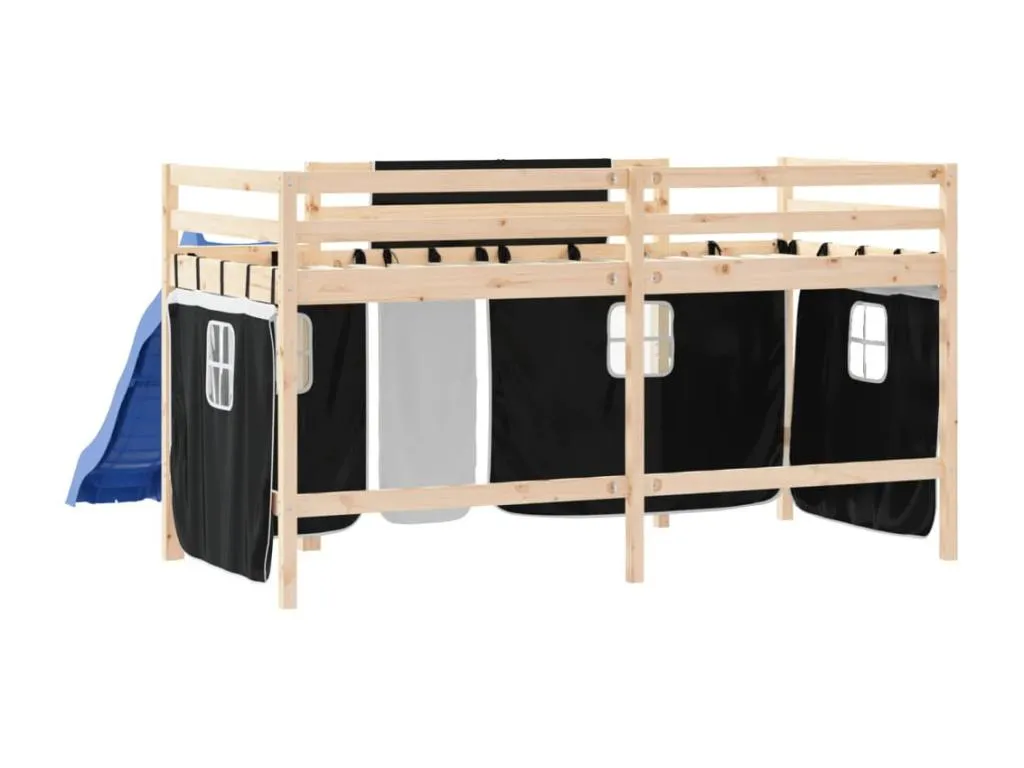 Cama altillo infantil y cortinas Cosinor/negro pino macizo 80x200cm qrp2252487