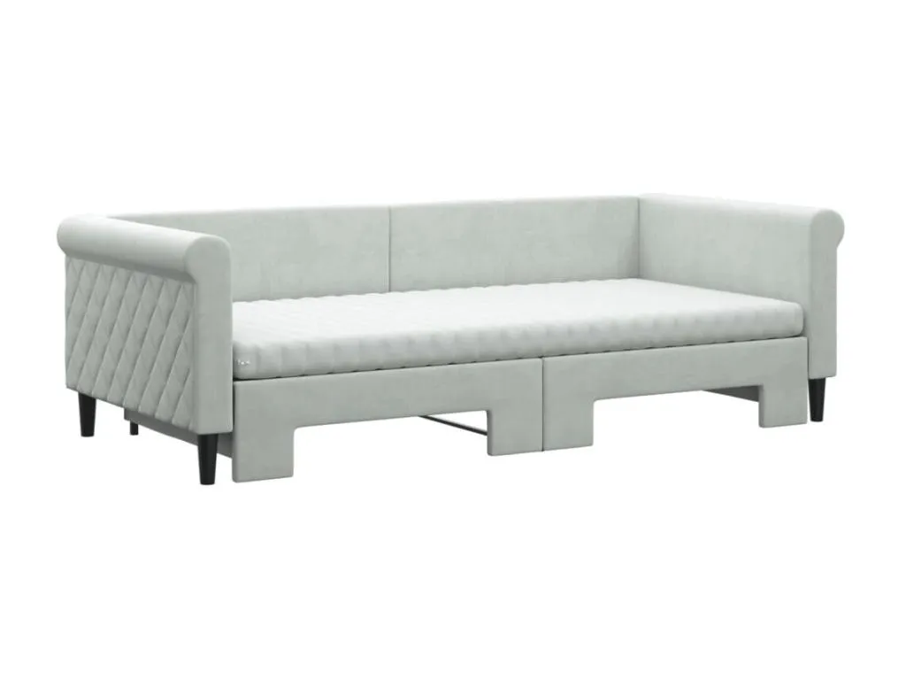 Sofá cama con Decocasaes y colchón de terciopelo gris claro 90x200cm glat68875