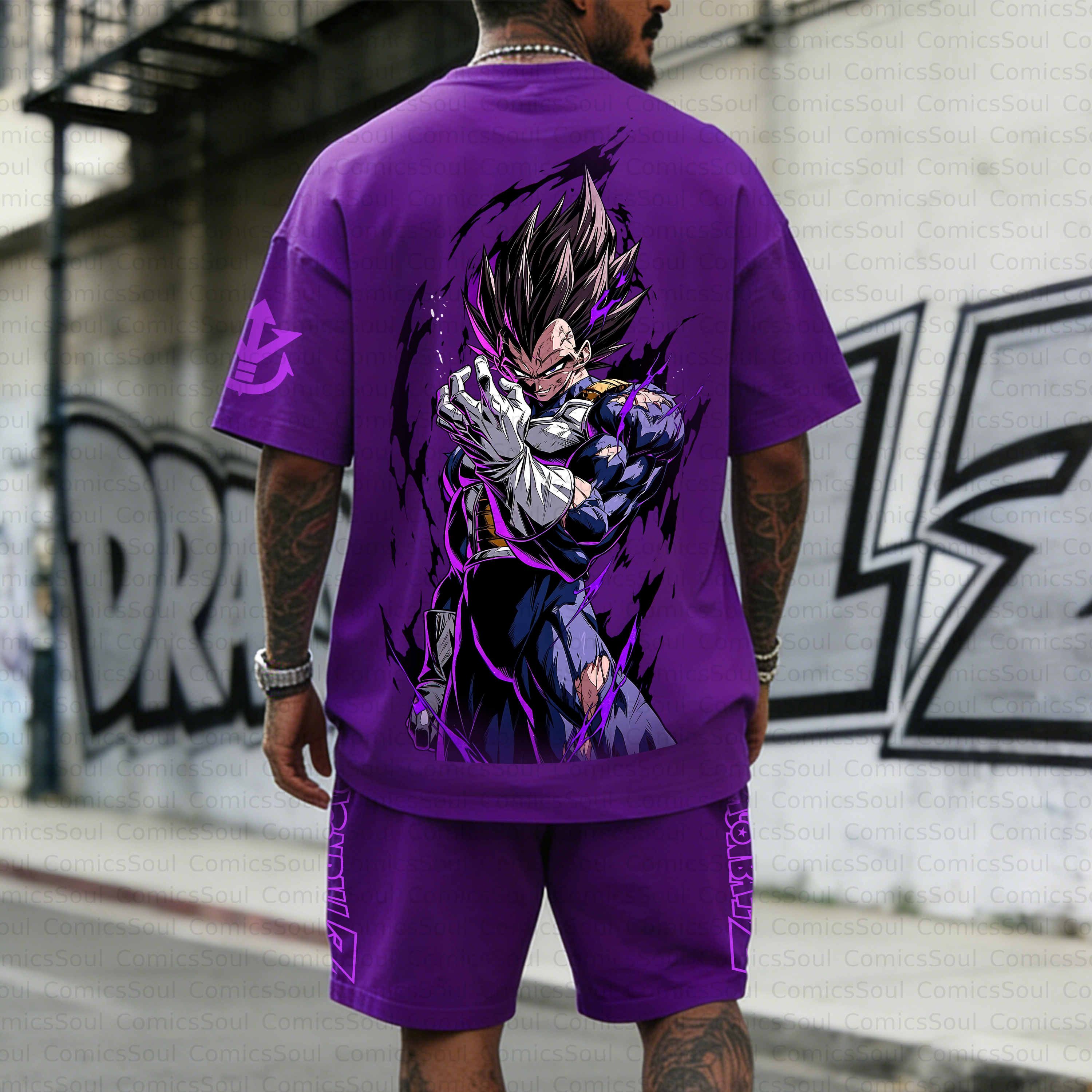 Unisex Anime Inspired Vintage T-shirt& Shorts 2 Pieces Set