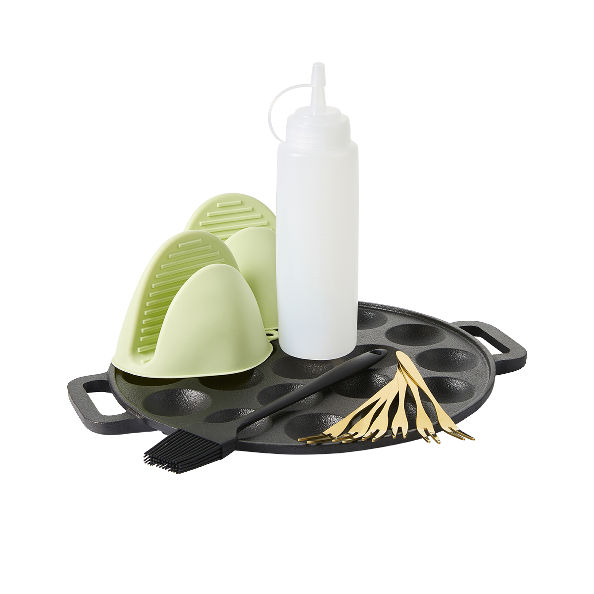 Byron gietijzeren poffertjespan - complete set