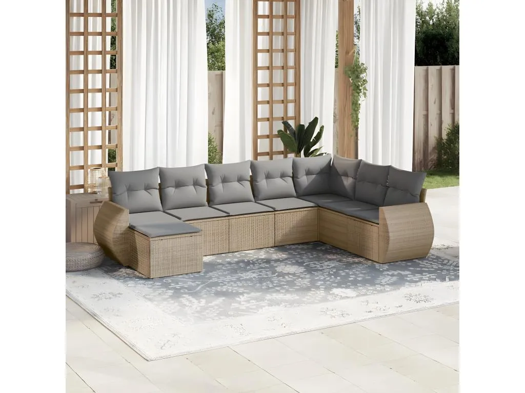 Juego de sofás de jardín con cojines beige 8 pzas ratán PE lang27522