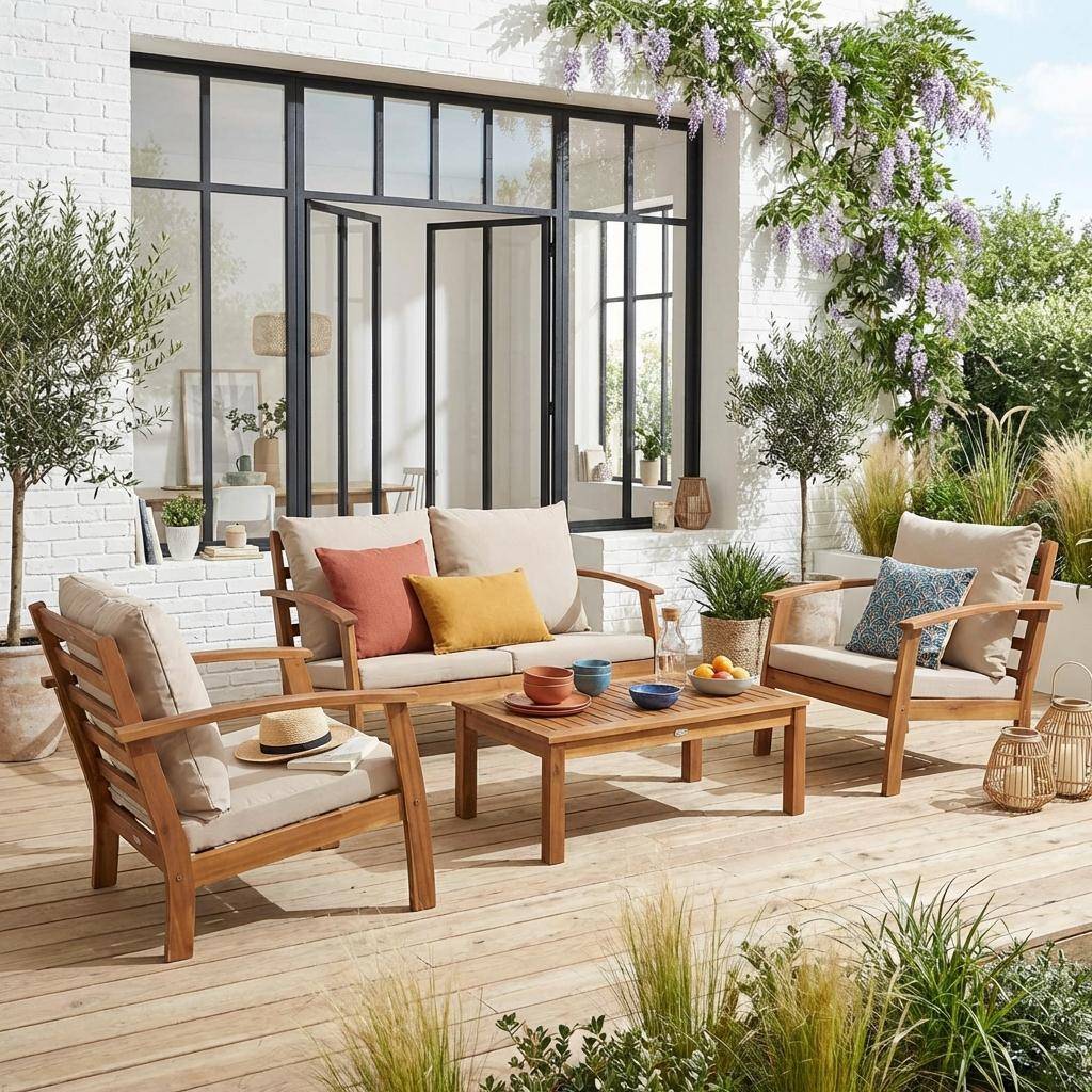 Ushuaia - Conjunto de jardín de madera, 4 plazas