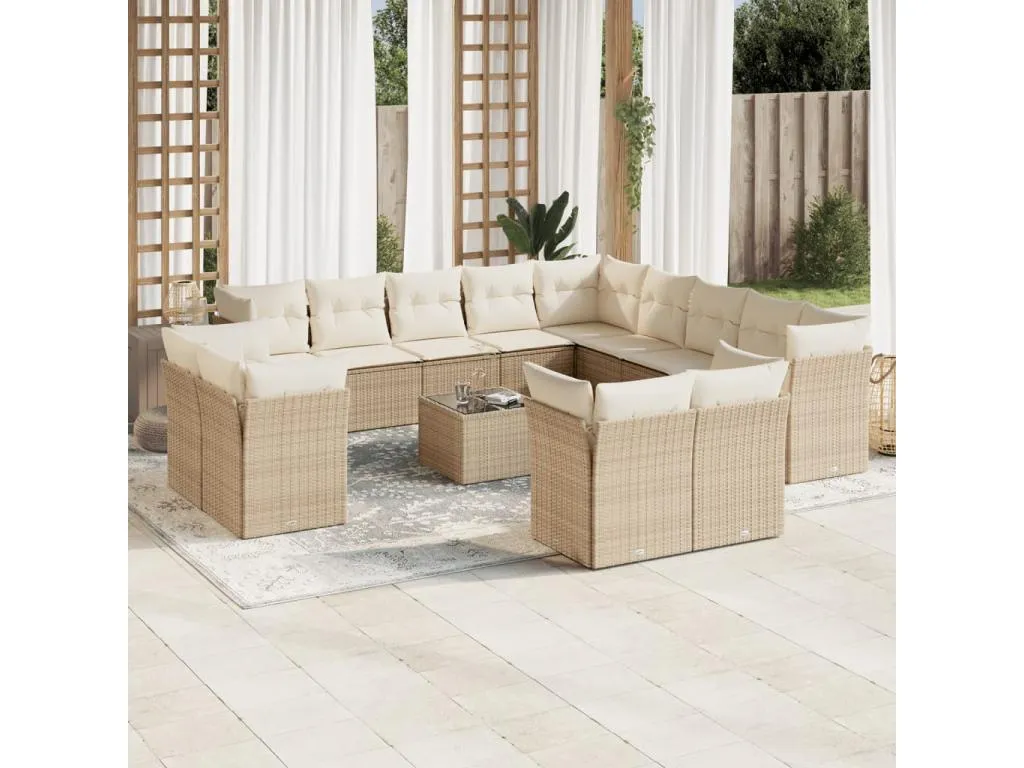 Set sofás de jardín 14 piezas con cojines ratán sintético beige 23528eykt