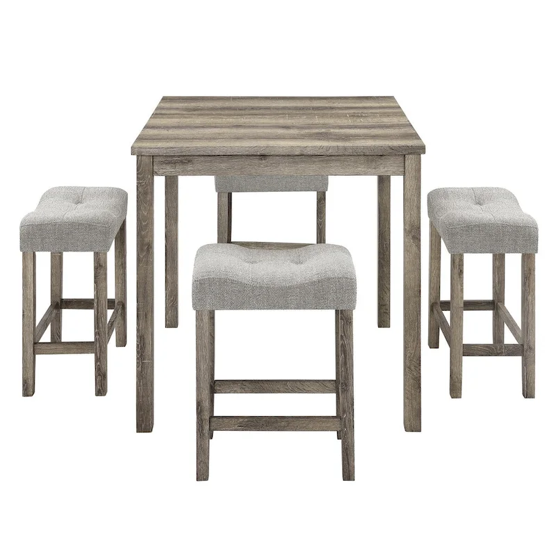 5-Piece Wood Dining Set: Square Table with 4 Upholstered Chairs