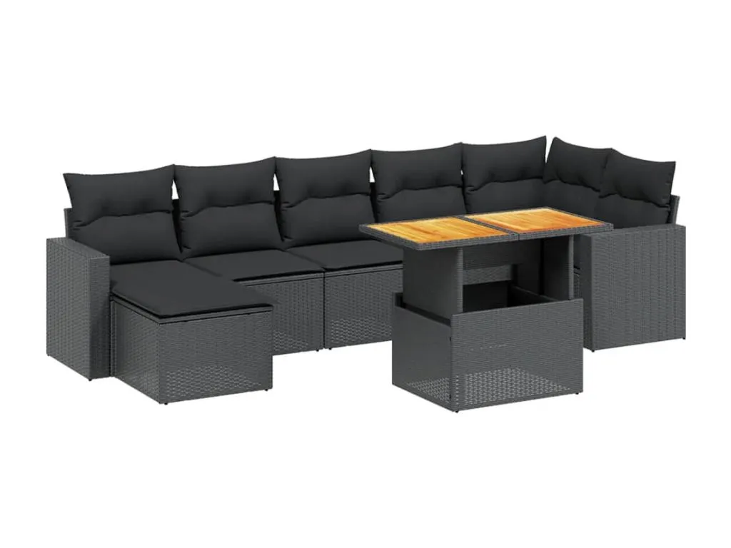 Set de sofás de jardín 8 piezas y cojines ratán sintético negro umxb99701