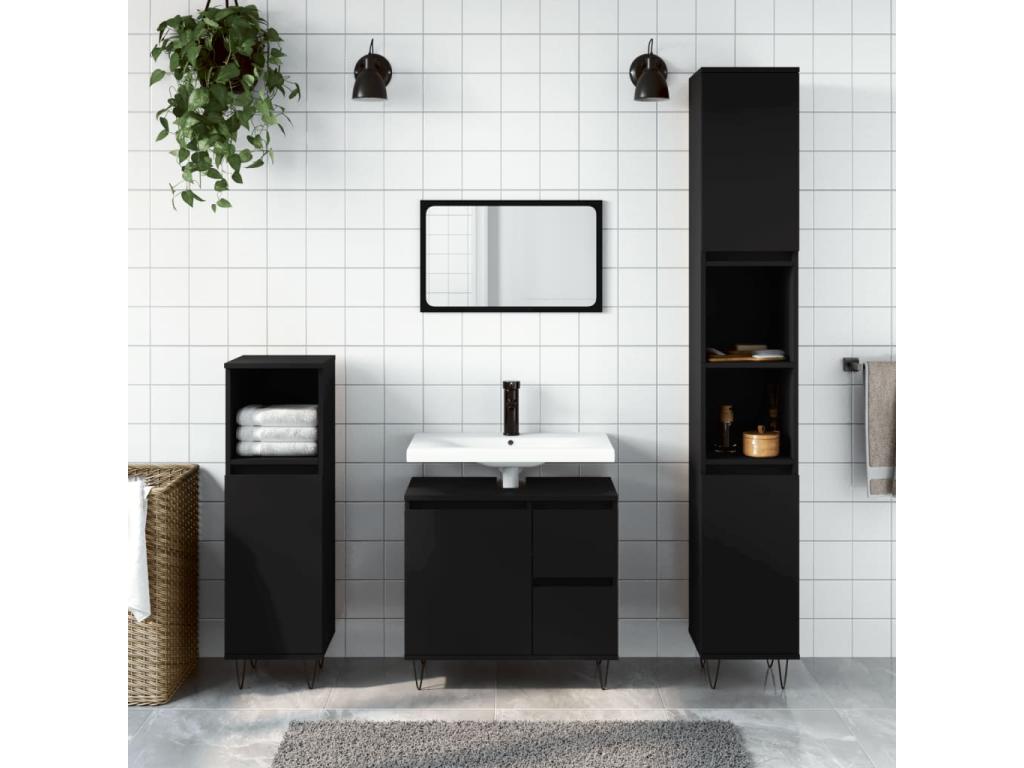 Armario de baño madera contrachapada negro 30x30x190 cm