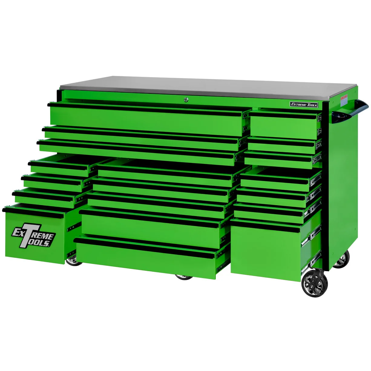 Extreme Tools RX250 Series 72-in x 30-in Roller Cabinet – 19-Drawer – 250 lb Drawer Slides