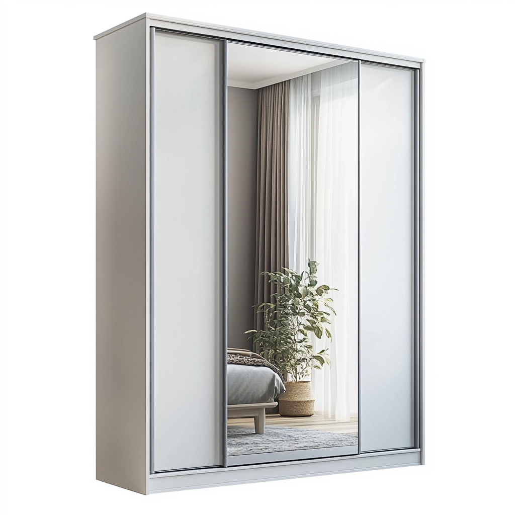 Armario de dormitorio moderno blanco con puertas correderas y espejo de panel de madera multifuncional para ropa NJ8531103