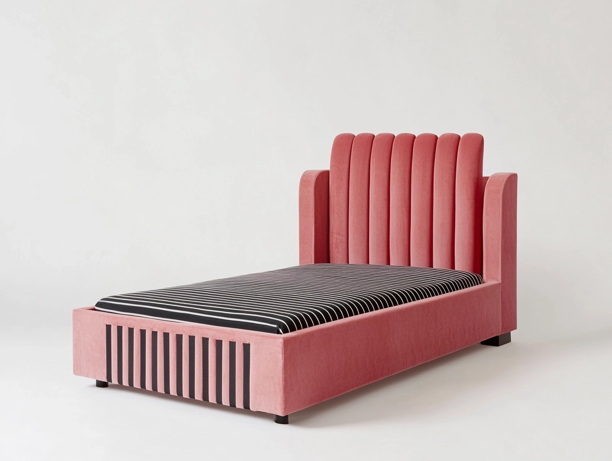 Cama infantil tapizada rosa con cabecero acolchado vertical