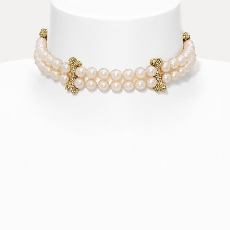 Vivienne Westwood 2 Row Bone Inlay Diamond Mixing Pearl Necklace - Original Replica Club