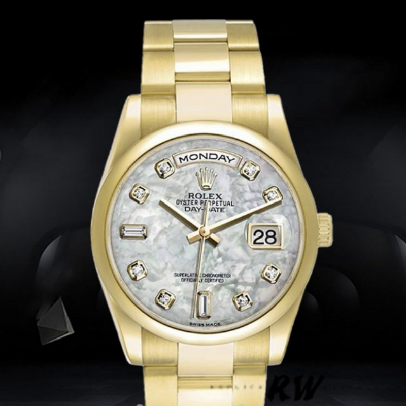 Rolex Day-Date 118208 Mother of Pearl Diamond Dial 36mm Unisex Replica Watch