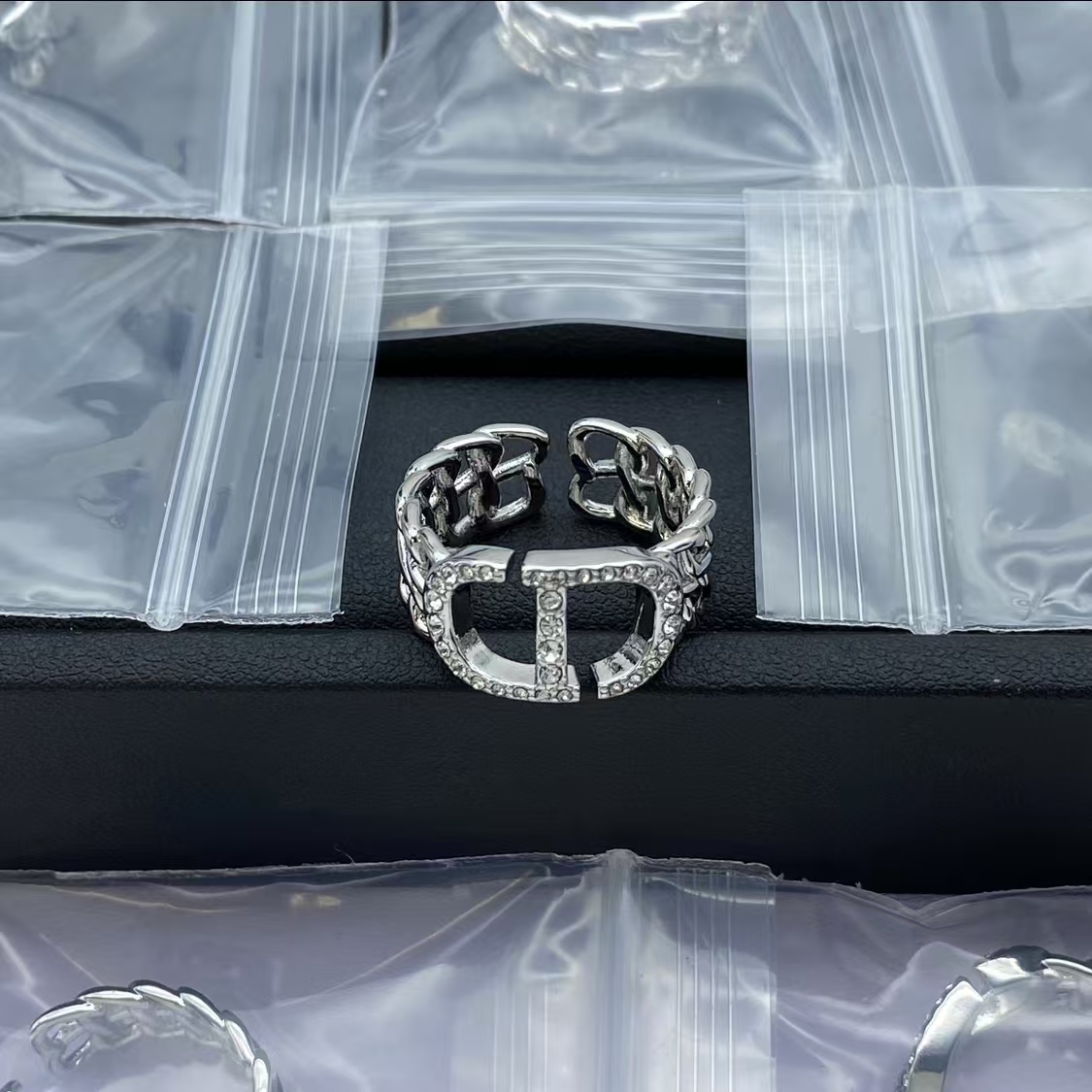 Dior Silver Two Row Chain CD Ring - Original Replica Club