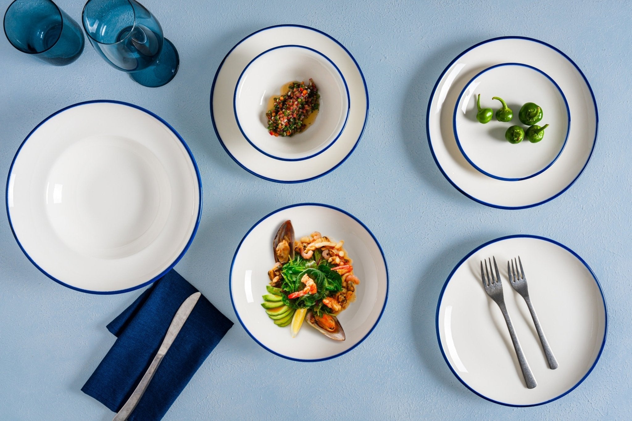 Bonna Serveerschaal - Linea Blue - Porselein - 25 cm - set van 2