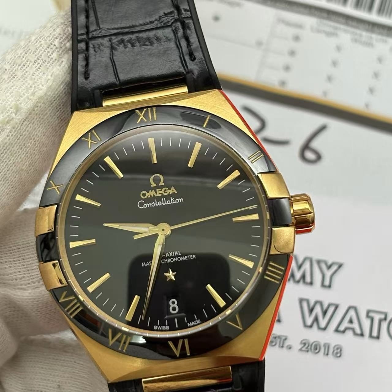 Replica Omega Constellation Men Automatic Black Leather Watch O13163412101001