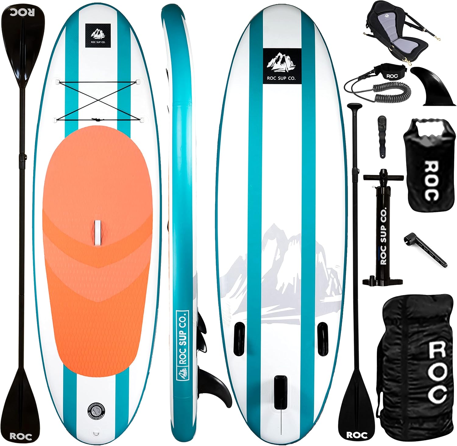 WAYFAIR Roc Inflatable Stand Up Paddle Boards With Premium SUP Paddle Board Accessories, Wide Stable Design, Non-Slip Comfort Deck For Youth & Adults (Aqua W/Kayak Seat)