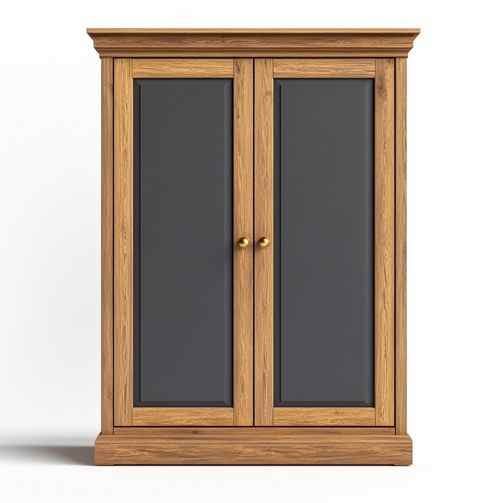 Armario alto de madera para dormitorio y salón, acabado roble y paneles negros, 180x110x45 cm RW3322754
