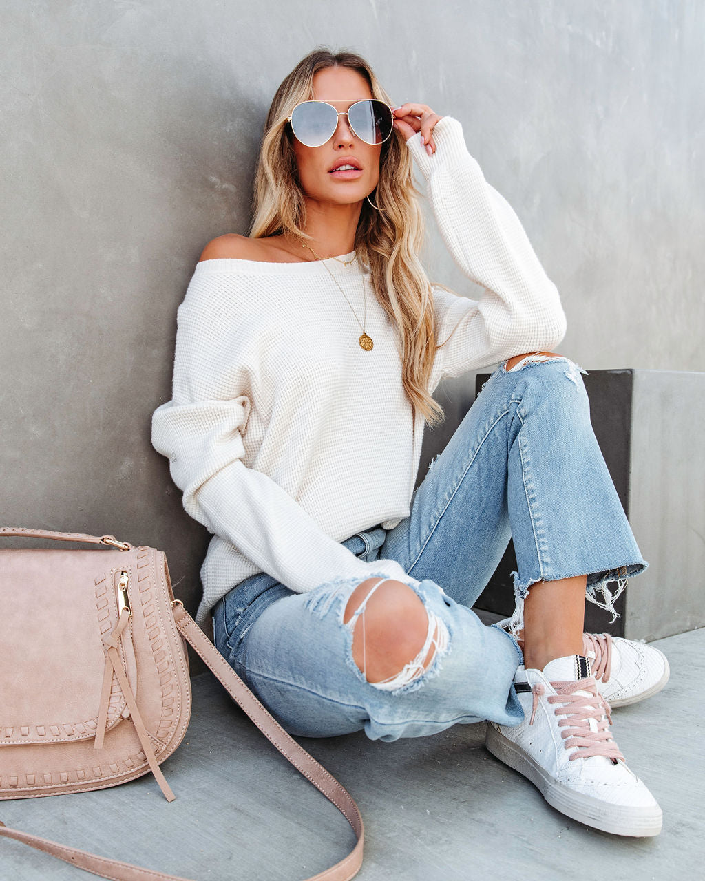 Travis Waffle Knit Long Sleeve Top - Oatmeal - Se7enfashion