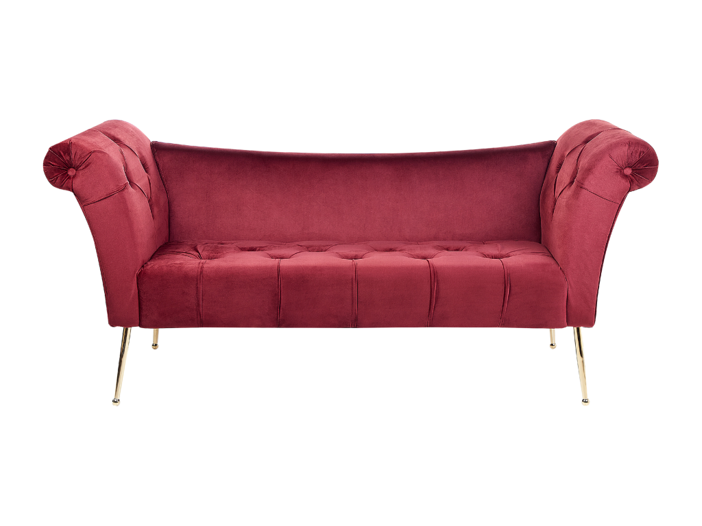 Chaise longue de terciopelo rojo oscuro/dorado NANTILLY