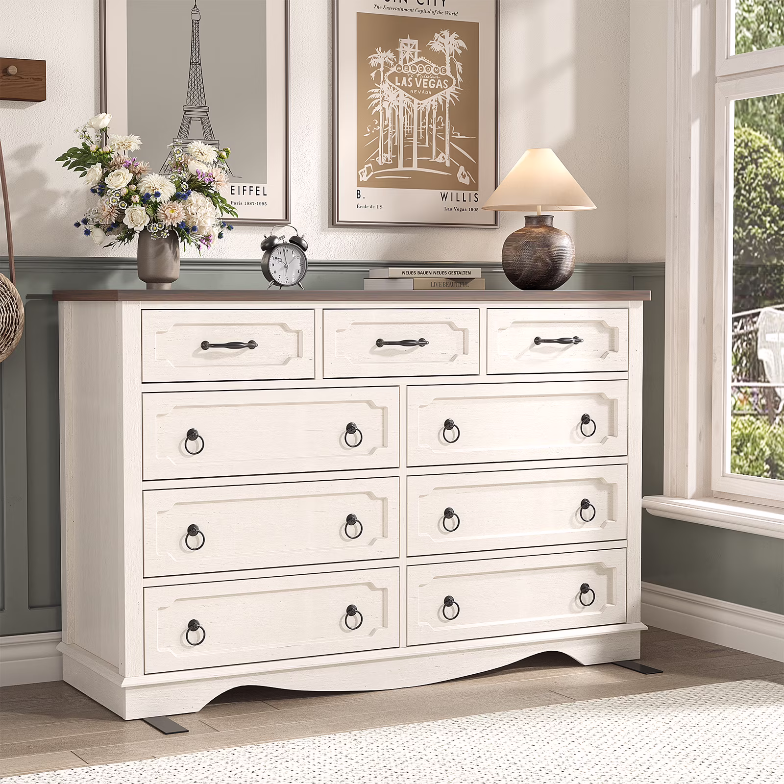 Vabches Farmhouse 6 Drawer Dresser, 43" Tall Chest of Drawers for Bedroom, Living Room, Hallway, Entryway, Antique White - Image 3