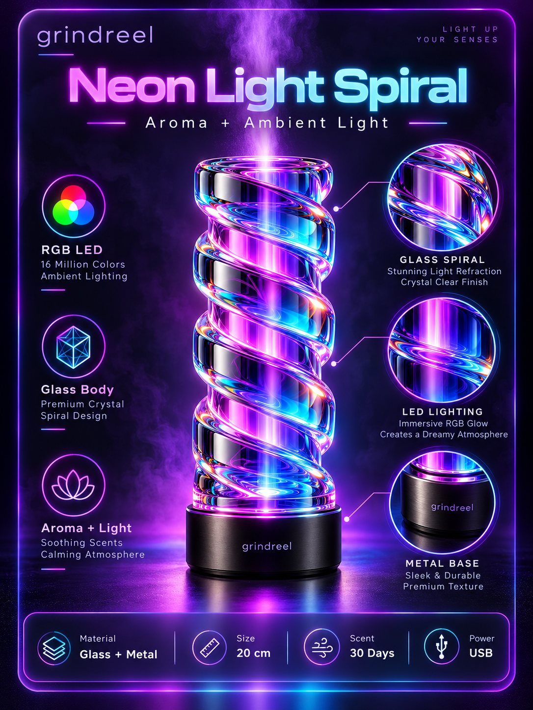 grindreel Neon Light Spiral Diffuser