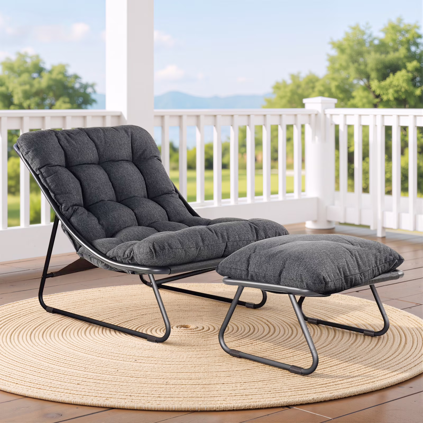 Outdoor Rocking Chair, Indoor Oversized Comfy Reading Chairs Set with Cushion, Patio Rocker Recliner Chair, Grey - Image 3