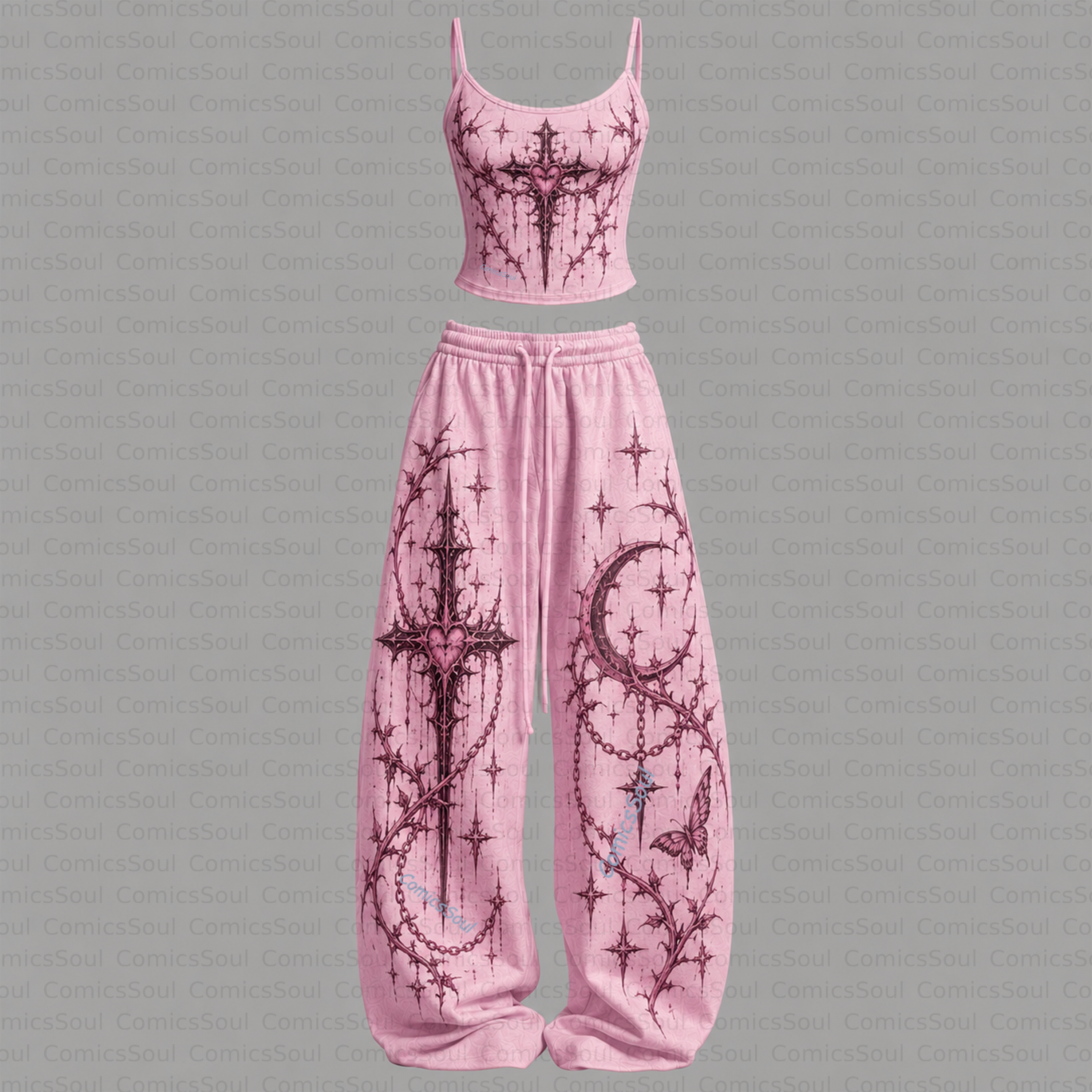 Gothic Heart Top & Elasticated Trousers Two-Piece Set