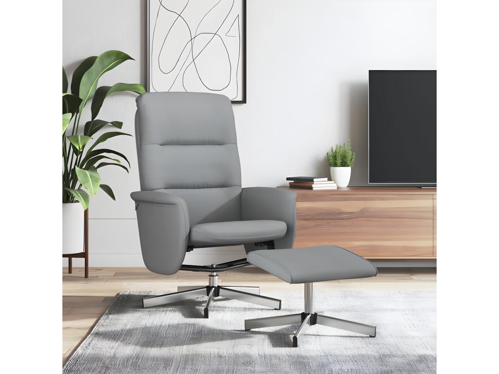 Sillón reclinable con reposapiés de tela gris claro