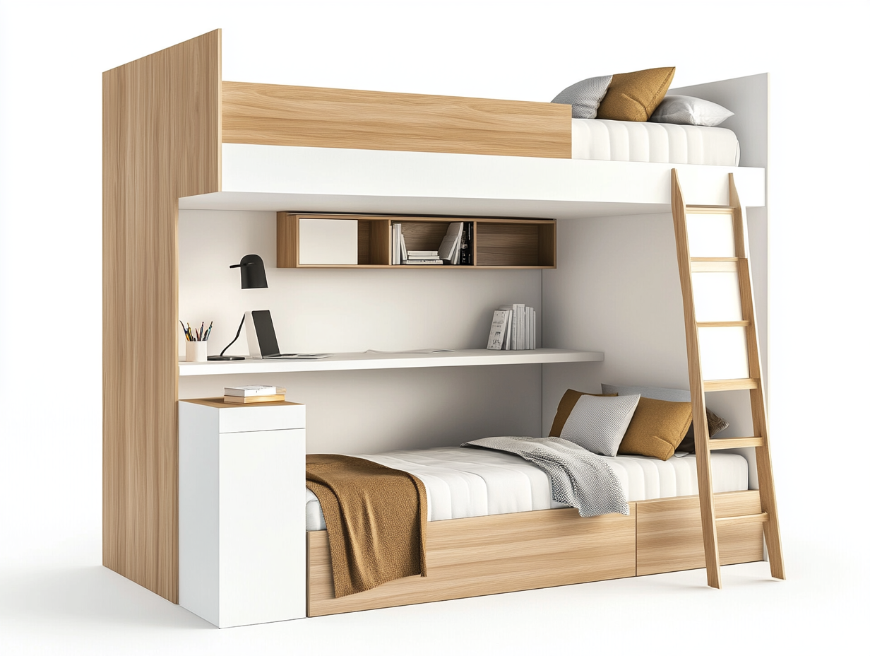 Litera doble con escritorio inferior para dormitorio compartido