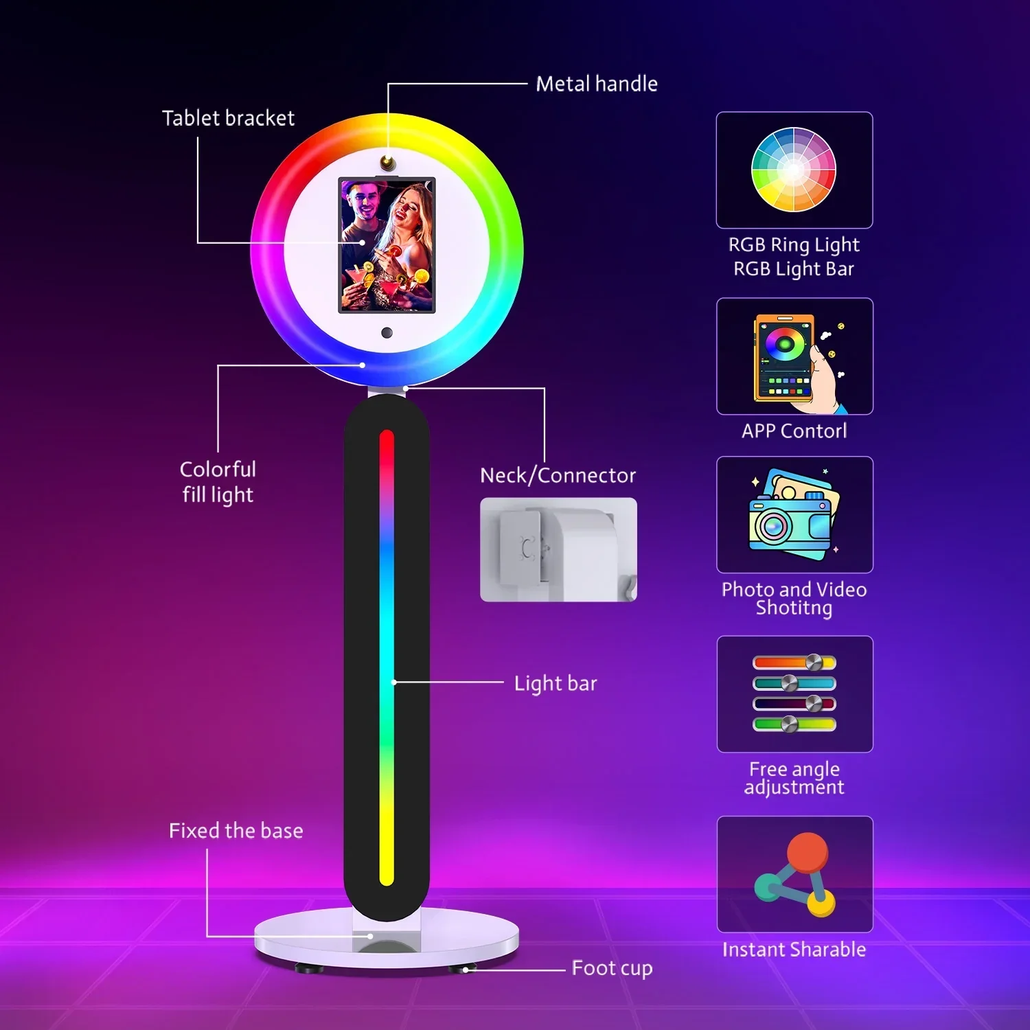 Portable iPad Photo Booth Stand With Ring Light and Remote App Control - Image 4 Portable iPad Photo Booth Stand With Ring Light and Remote App Control - Image 4