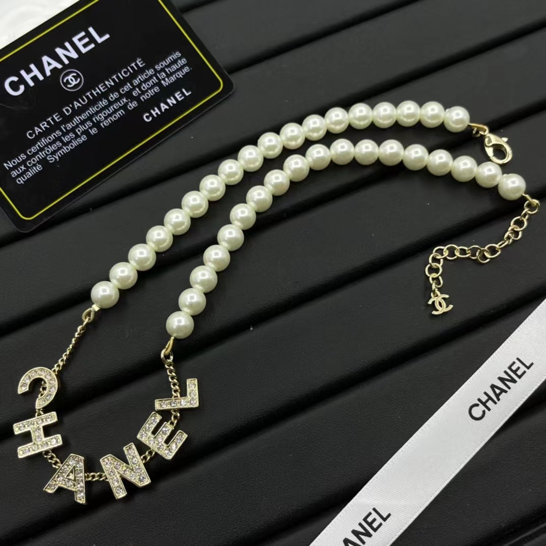 Chanel Letter Pednant Pearl Chain Necklace - Original Replica Club