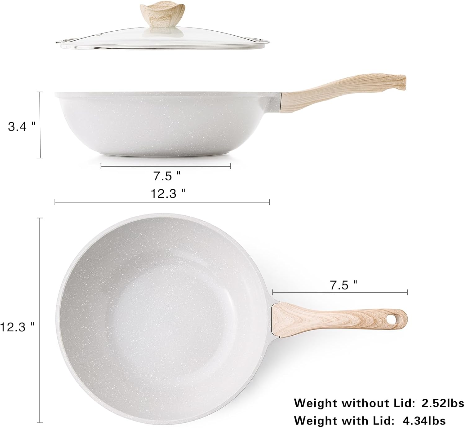 Kordisen Ceramic Wok Pan, 12 Inch Nonstick Wok with Lid, Healthy Non Toxic Woks & Stir-fry Pans for Cooking, Induction Cookware, PFOA & PFAS Free (Grey)