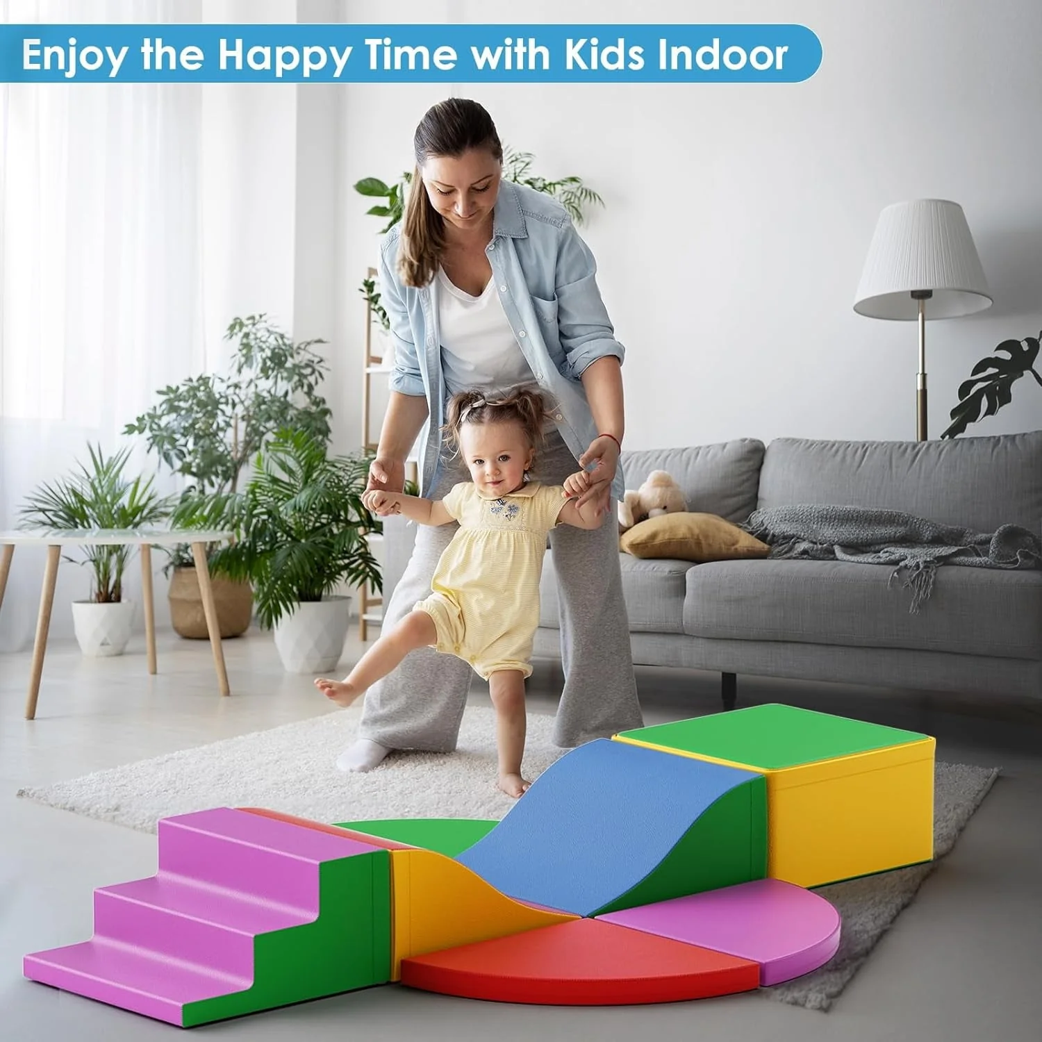 Foam Climbing Blocks for Toddlers, 9 Pieces Soft Play Climbing for Kids, Toddler Climbing Toys with Stair and Slide, Indoor Crawl and Climb Playset for Kids (Colorful) - Image 7